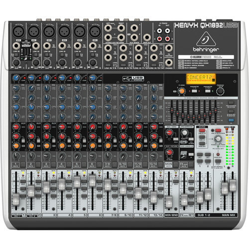 Behringer QX1832USB Mezcladora de 18 entradas y 3/2 buses, ruido ultra bajo y alto headroom